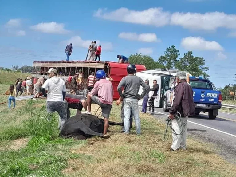 Volcó un camión con aceite y la gente se llevó mercadería