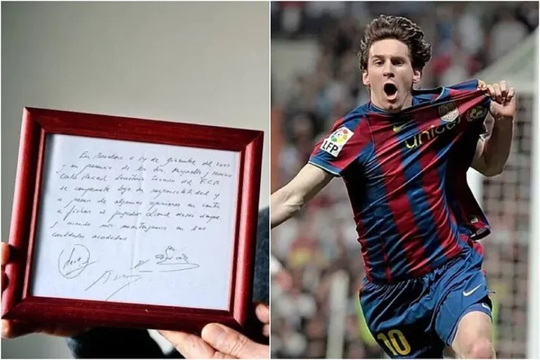 Subastaron la servilleta donde se firmó el primer contrato de Messi en Barcelona