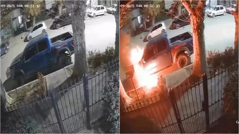 Encapuchado prendió fuego una camioneta de Marcos Rojo